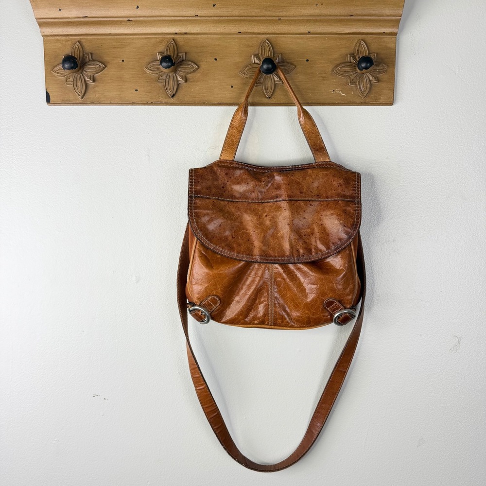 Fossil Crossbody Bag Brown Small Canvas Leather Flap Top Handle